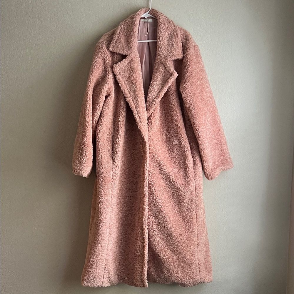 NWOT Mulla Long Teddy Bear Coat in Blush/Pink with Pockets in Size L - Picture 2 of 14